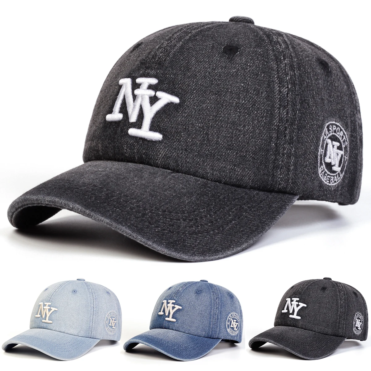 Gorras de béisbol de mezclilla lavada con bordado de letras NY Unisex primavera y otoño sombreros casuales ajustables al aire libre gorra deportiva con protección solar