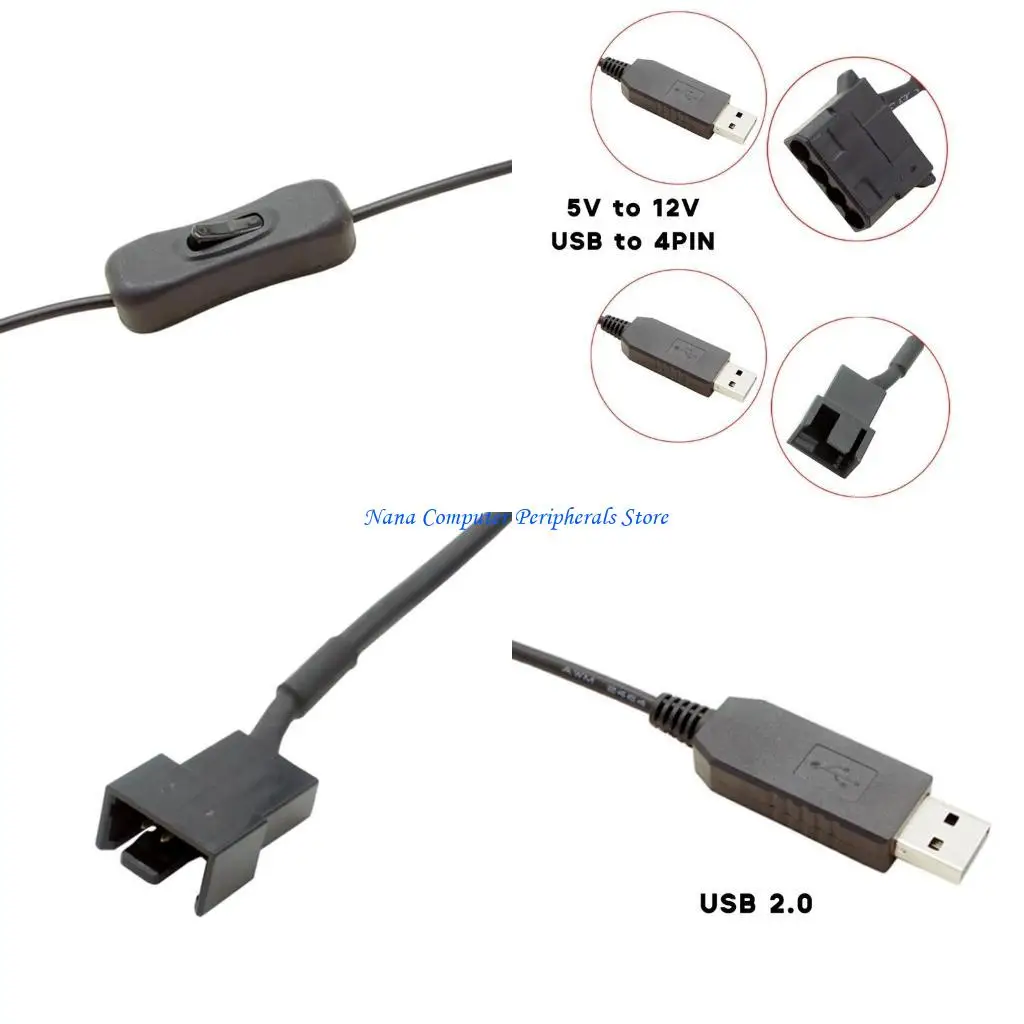 F68C Line USB to 4Pin PC Sleeved Power Cable with ON Off Switch Adapter