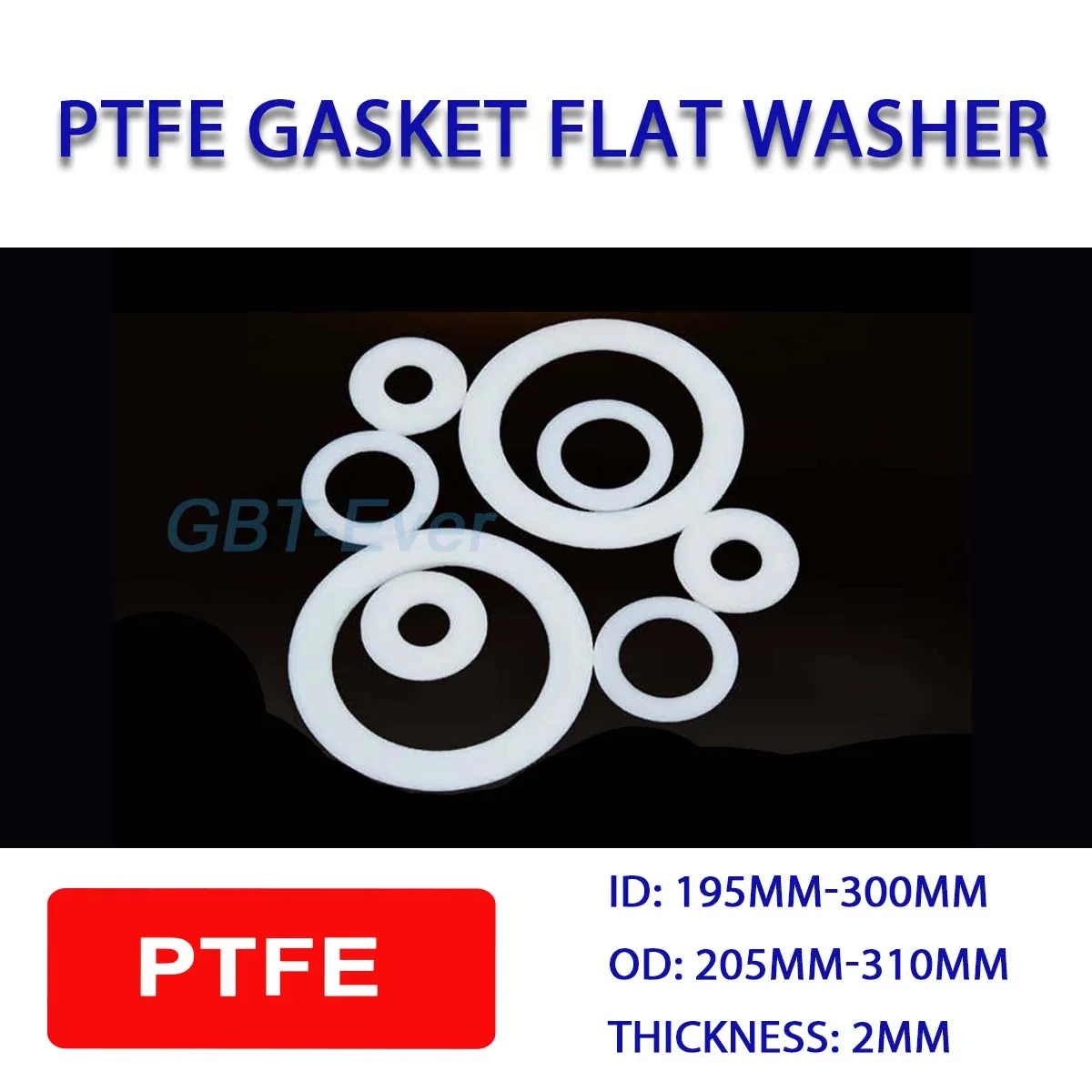 

1Pcs PTFE Gasket Flat Washer Thickness 2mm ID 195-300mm Resistant to High&Low Temperature Corrosion Anti-aging For Flange