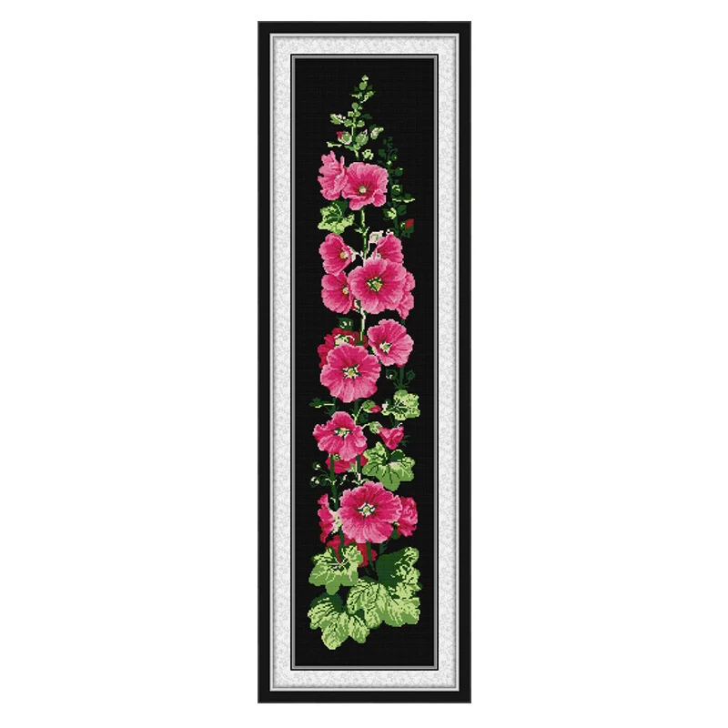 Pink Hollyhock Flower Patterns Counted Cross Stitch Set DIY 11CT 14CT 16CT HD Stamped DMC Cross-stitch Kit Embroidery Needlework - view 2