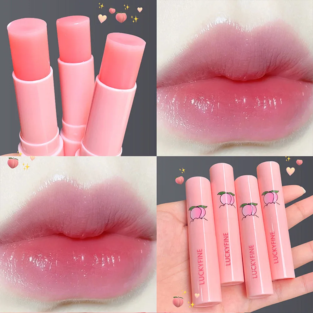 1PC Natural Peach Lip Balm Long-lasting Moisturizing Lipstick Temperature Change Color Lipstick Anti-drying Hydration Lip Care