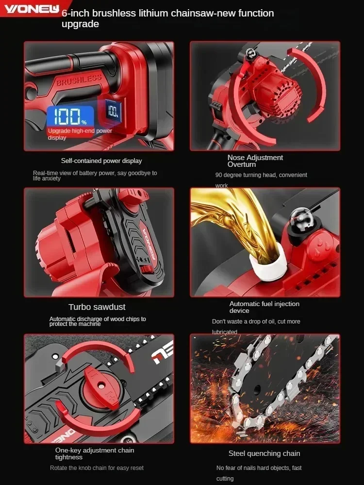 Portable Cordless Electric Chainsaw with Long Battery Life and One-Hand Operation for Home Garden Use