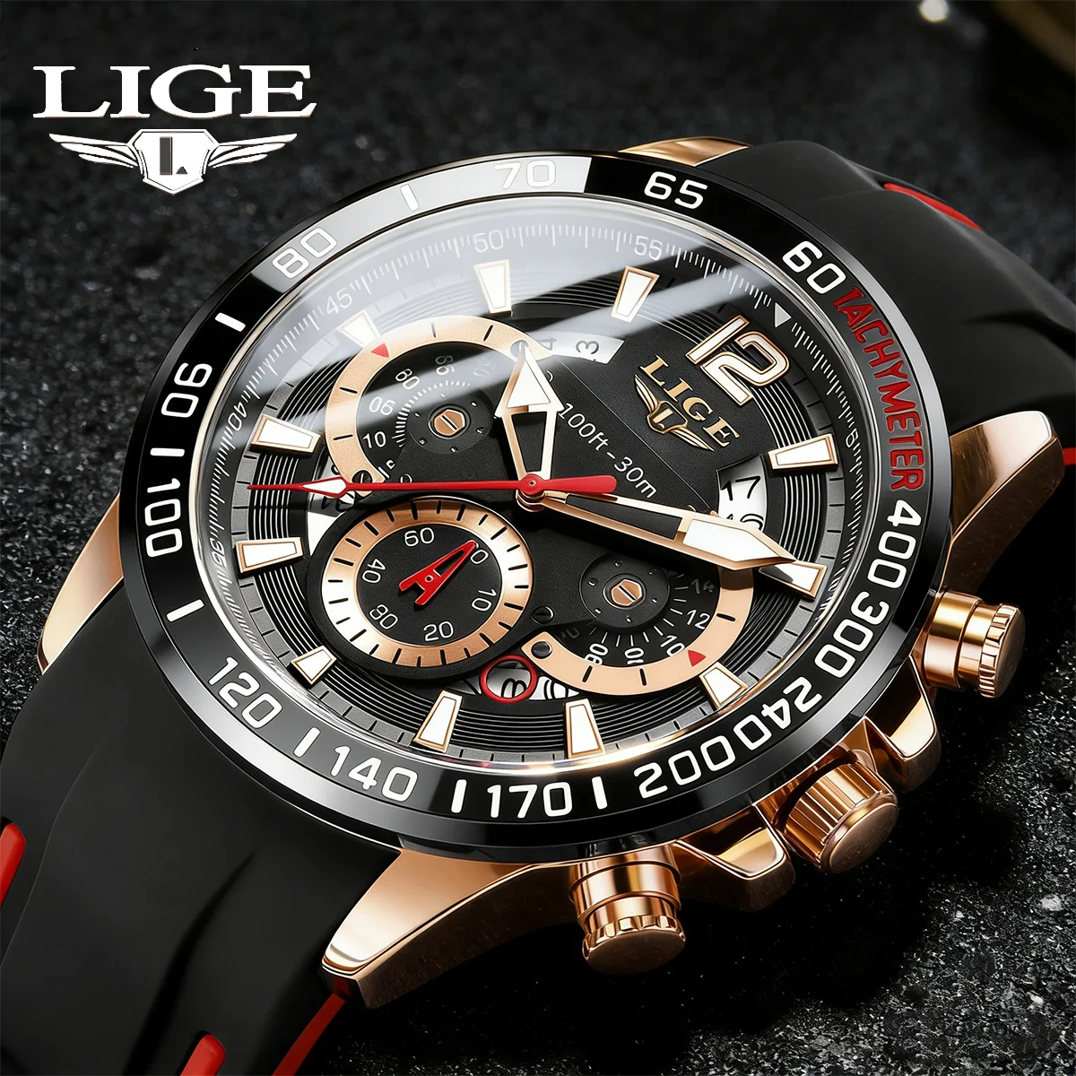 ساعات كوارتز رجالية عسكرية من LIGE مصنوعة من السيليكون الناعم المقاوم للماء ومضيئة للرجال، ساعة يد عصرية رياضية كرونوغراف بتقويم للرجال #1