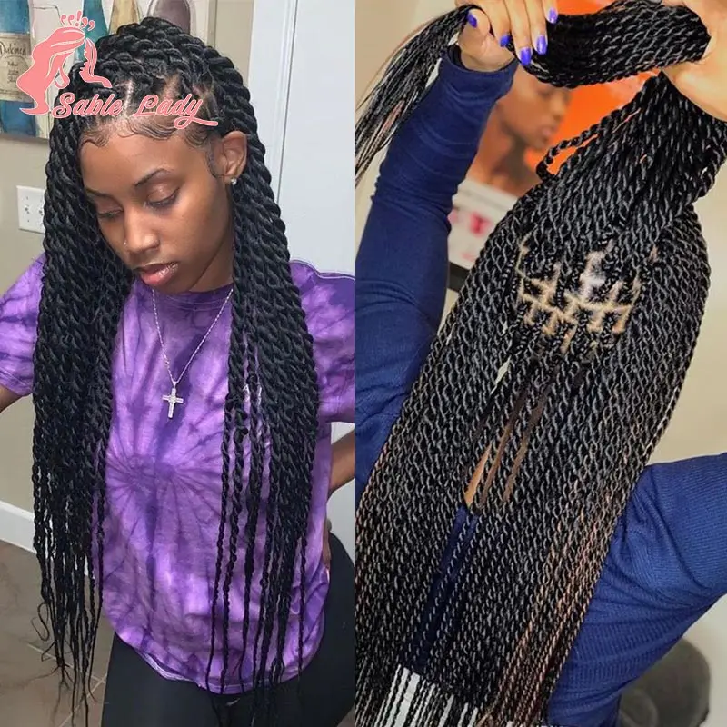 

36-дюймовые синтетические кружевные плетеные парики для чернокожих женщин, сенегальский твист-плетеный парик, богиня без узлов, коробка из искусственных локонов, косички, парик