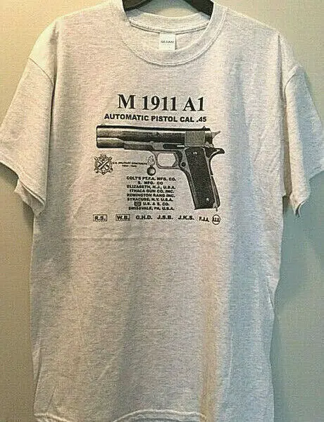 M1911 A1 .45 ACP Automatic Pistol Design History T-Shirt 100% Cotton O-Neck Summer Short Sleeve Casual Mens T-shirt Size S-3XL