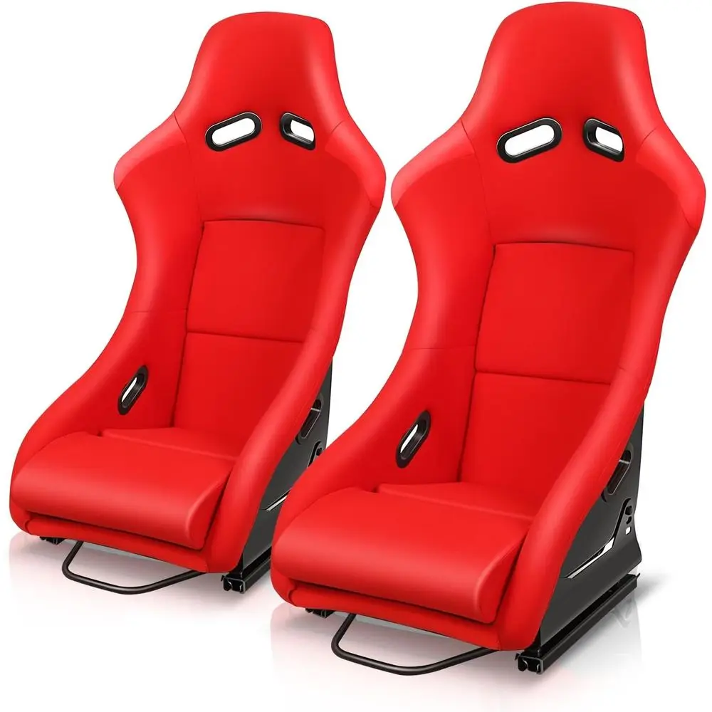 Universal Fixed Position Racing Bucket Seats, 37.5H x 23W x 25D, Red, Driver & Passenger Side