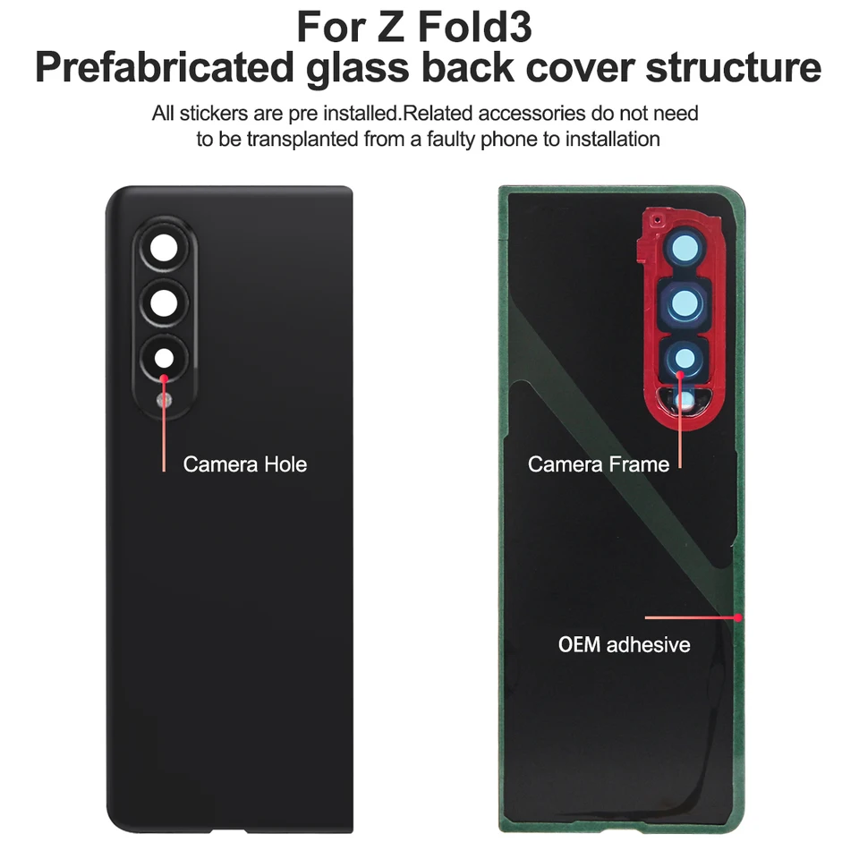Para Samsung Z Fold2 Fold3 Fold4 5G Cubierta de Vidrio de Batería Tapa Trasera Carcasa Panel Cámara Lentes Piezas Para Z Fold 2 3 4 3