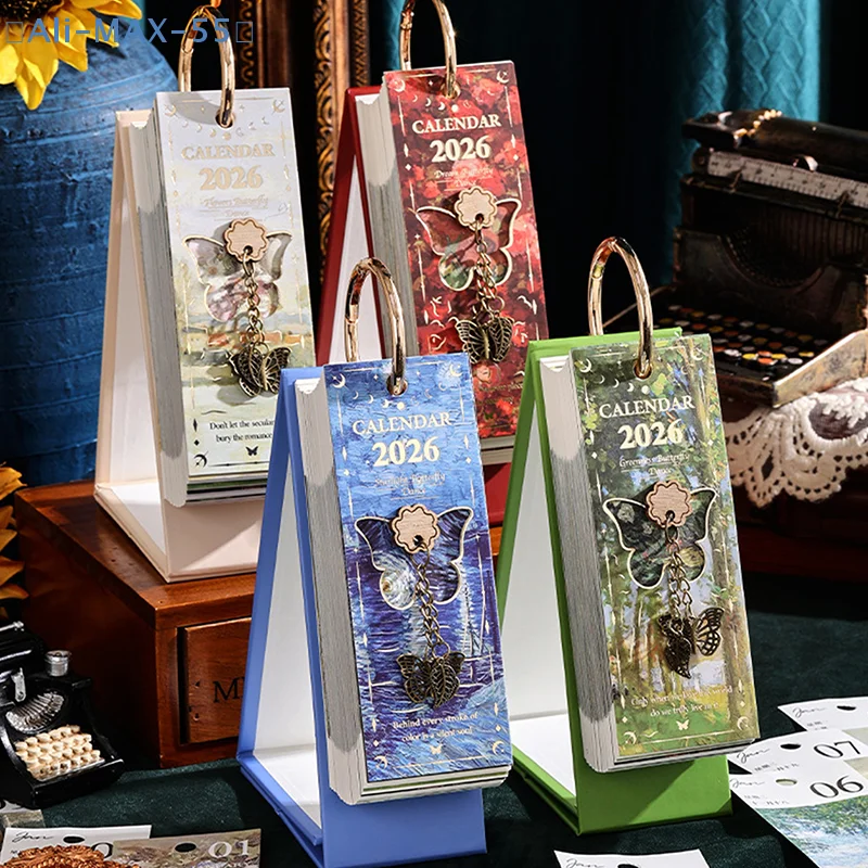 【MAX-55】Calendario de Escritorio 2026, Pintura al Óleo Vintage, Frases Inspiradoras, Cambio de Página Unidireccional, Planificador Diario