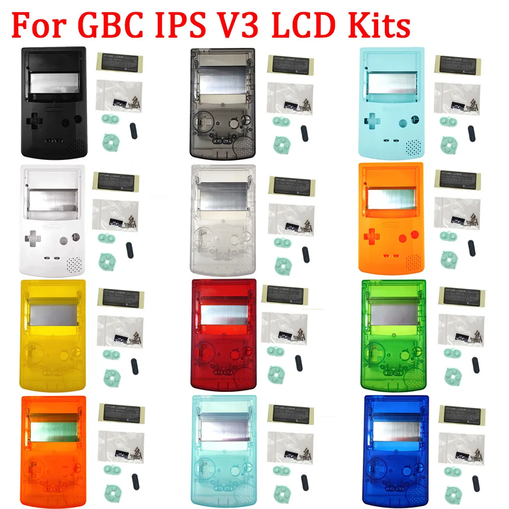 Customized IPS V3 Housing Shell For GBC Highlight IPS V3 Pre Laminated LCD Screen Kits With Rubber Membranes for GameBoy Color