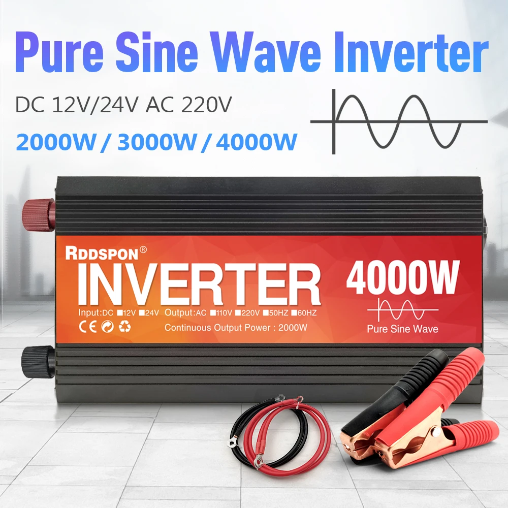 

Pure Sine Wave Inverter 2000W 3000W 4000W Power Solar Car Inverters Display DC 12V 24V To AC 220V Voltage Converter Transformer