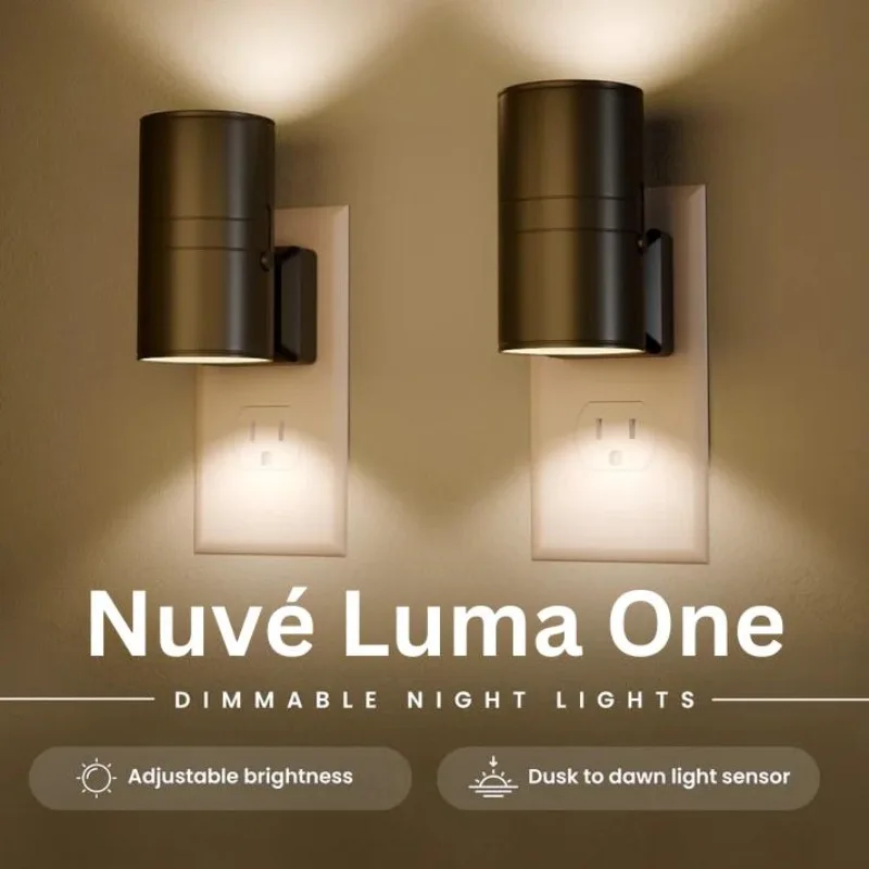 

Nuvé Luma One Modern Luxury Plug-in Sconce Night Light with Auto Dimming, Low Profile Design, LED Light Soft Glow (2 Unit Pack)