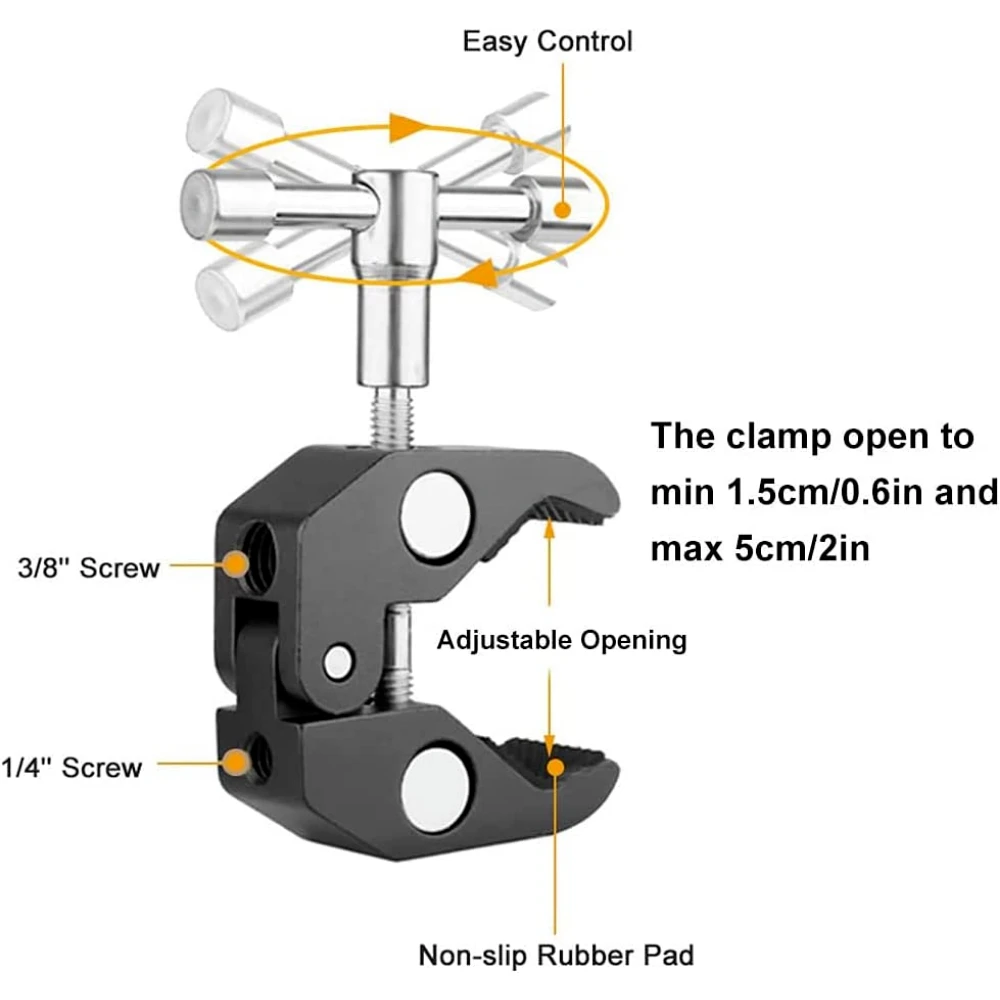 Metal Super Clamp with 360° Double Ball Head Magic Arm Clamp with 1/4\