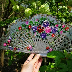 Spanish Style Wooden Fan Custom Dance Fan Portable Tool Hand Painted Outdoor Wedding Favours