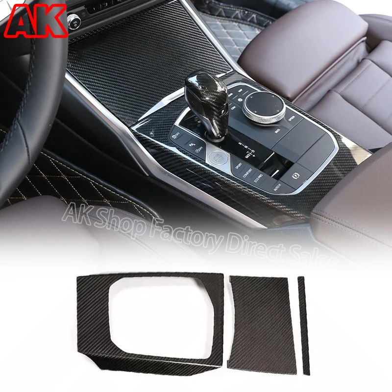 For BMW 3 Series G20 G28 325 2020-2022 Real Carbon Fiber Car Center Console Gear Shift Decoration Panel Cover Trim Accessories