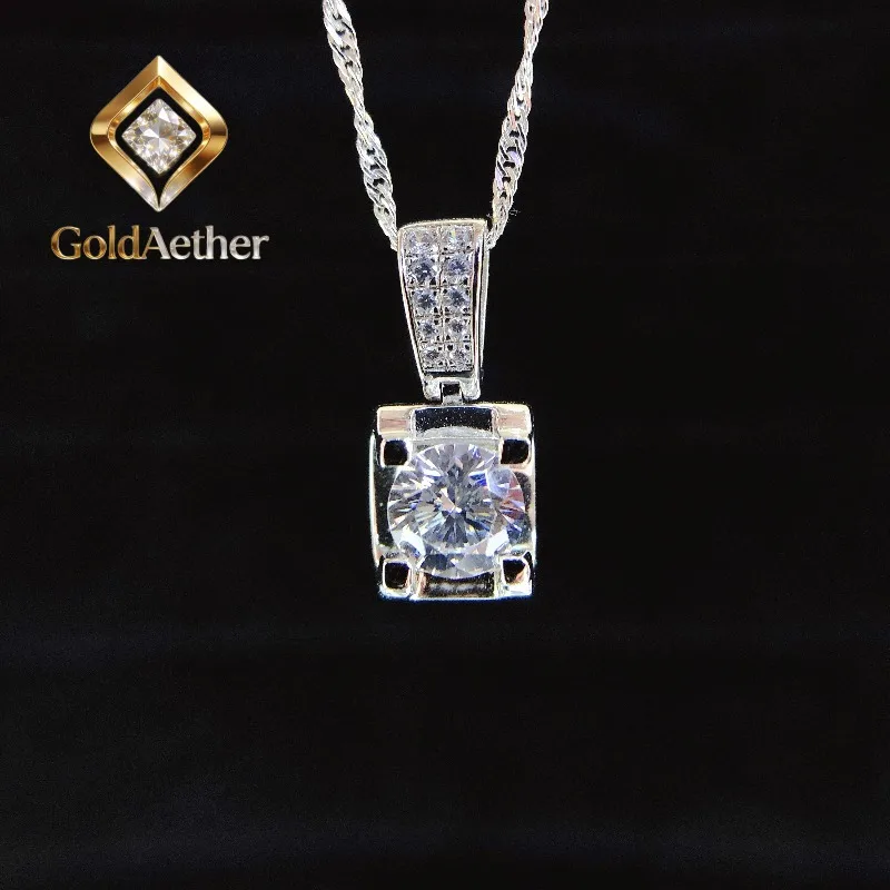 

GoldNouveau Pretty 0.5/1/2/3Ctw Round Cut D VVS1 Moissanite Pendant for Women Luxury Quality Platinum 950 Wedding Pendant Neckla