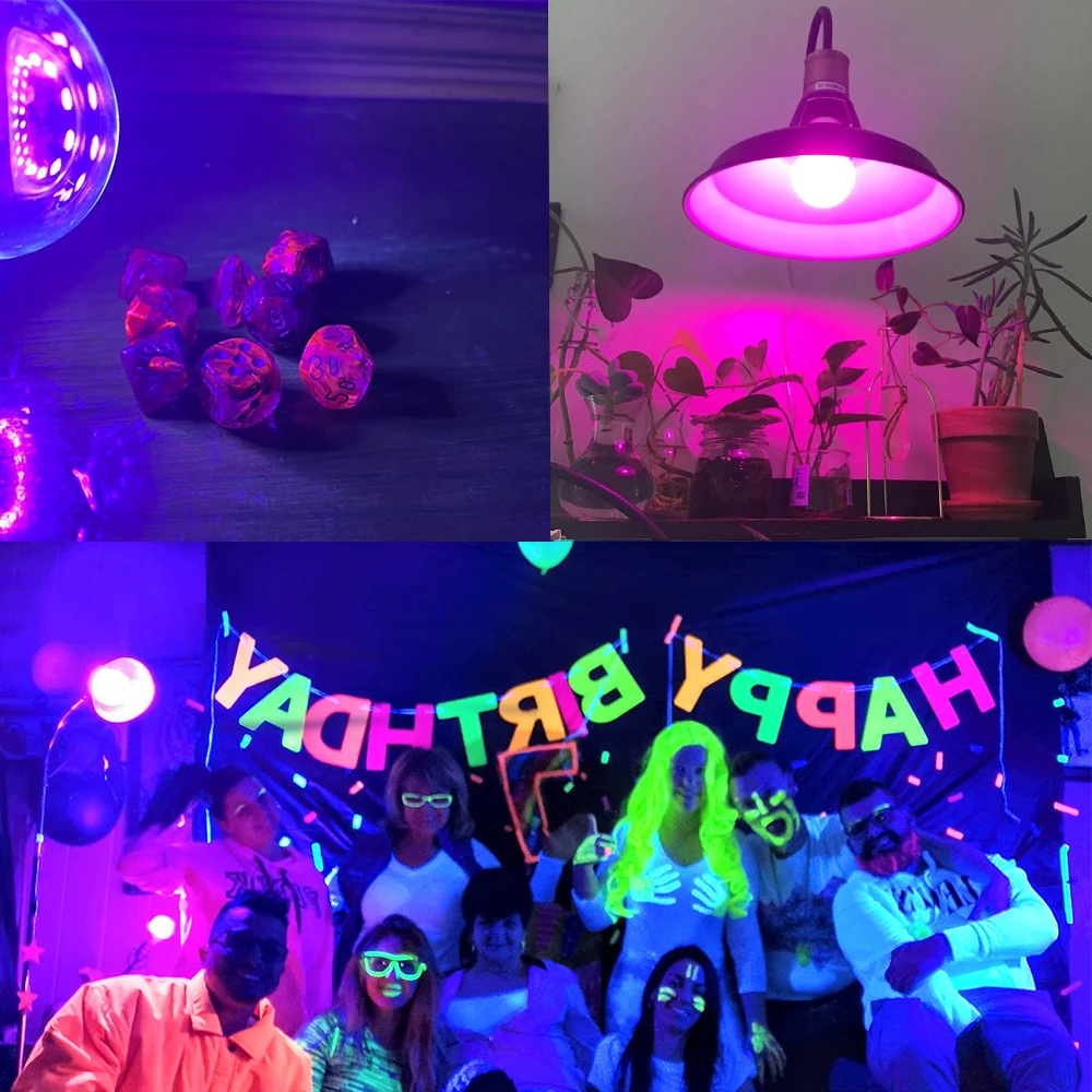 A60(A19) 110-240V E26/E27 Lampadina LED nera per poster fluorescenti, body paint, feste di Natale, armadietti e espositori