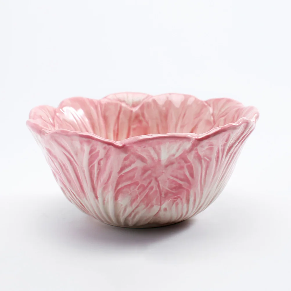 Cuenco de cerámica con diseño de verduras rosas, exquisito forma de repollo chino para uso diario, sopa, arroz, fideos, contenedor de aperitivos