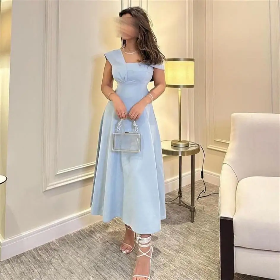 

Vintage A-Line Square Neck Long Prom Dresses Backless Ankle Length Formal Party Dresses