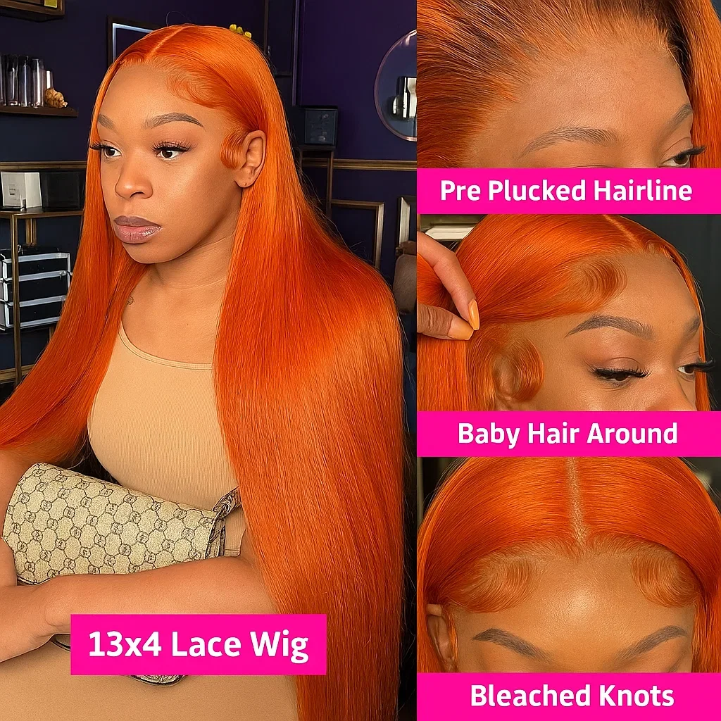 생강색 가발 인모 30인치 13x4 HD 레이스 프론탈 가발 프리 플러킹 350 컬러 4X4 클로저 본 스트레이트 가발 100% 레미 인모