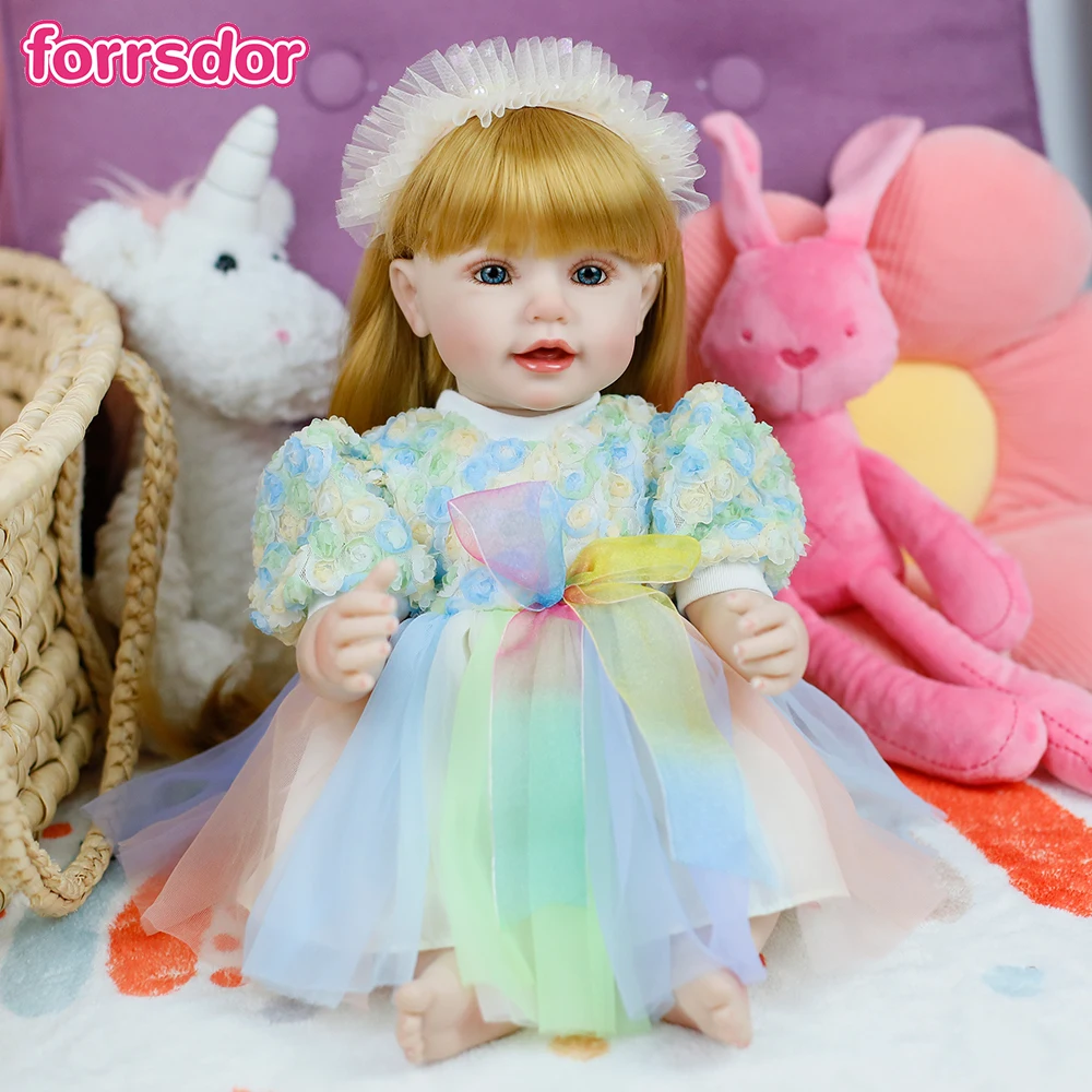 55CM 풀 실리콘 비닐 바디 리본 인형 엘레인 긴 곱슬머리 사실적인 3D 피부 가시적인 혈관 크리스마스 선물 소녀용