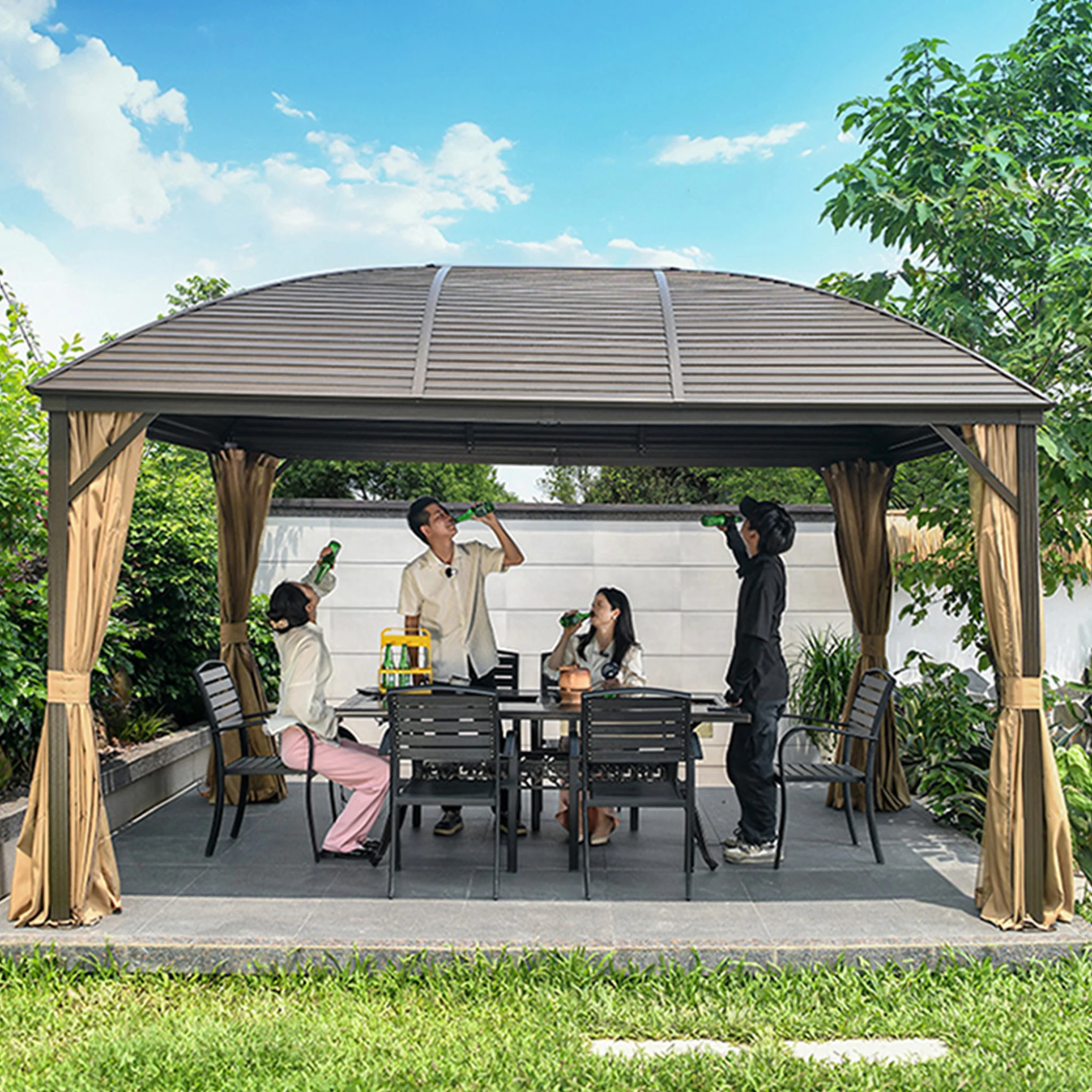 Luxury Hardtop Waterproof Aluminium  Frame Pergola Outdoor Gazebos Metal Shade Structures