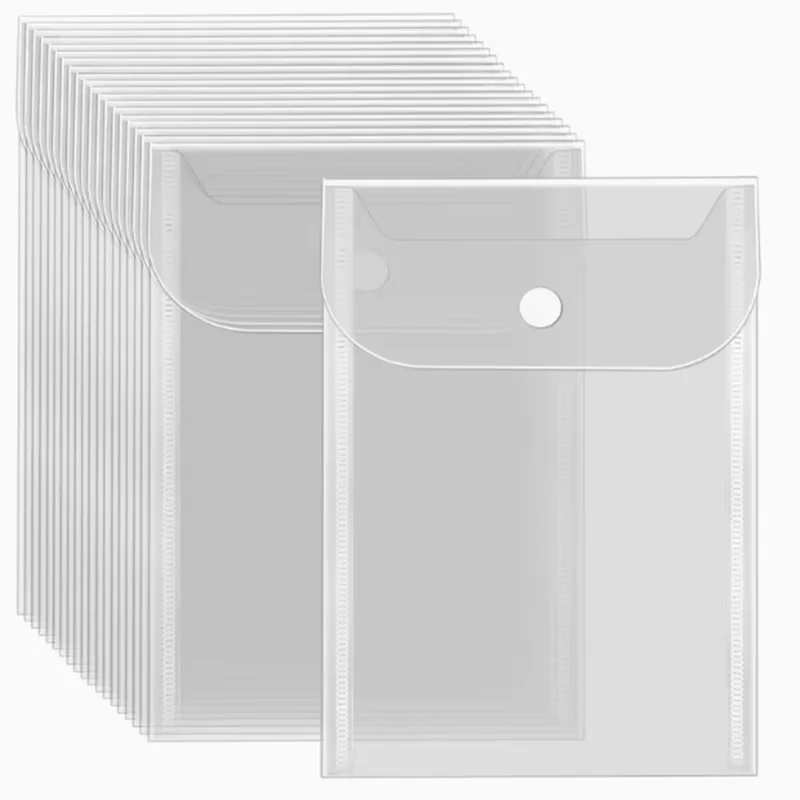 10pcs Plastic envelope with snap closure, reusable storage bag, transparent envelope bag folder (10.92X16.0 cm)