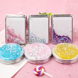 Creative Quicksand Small Mirror Lovely Girl Cartoon Mirror Portable Compact Girls Pocket Foldable Double-sided Cute