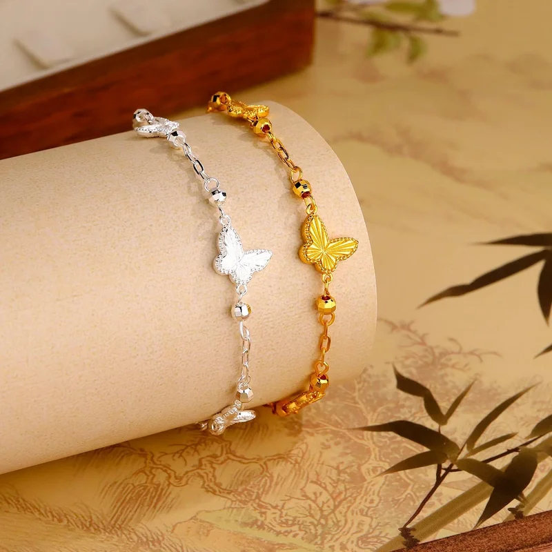 

EVISPOL Stainless Steel Bead Butterfly Bracelet for Women Girls Vintage French Luxury Design Bracelet Wristband Wedding Jewelry