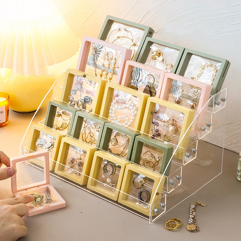 3D Display Stand Box Floating Frame Shadow Transparent Box Display Storage Jewelry Ring Pendant Holder Protect Jewellery Case