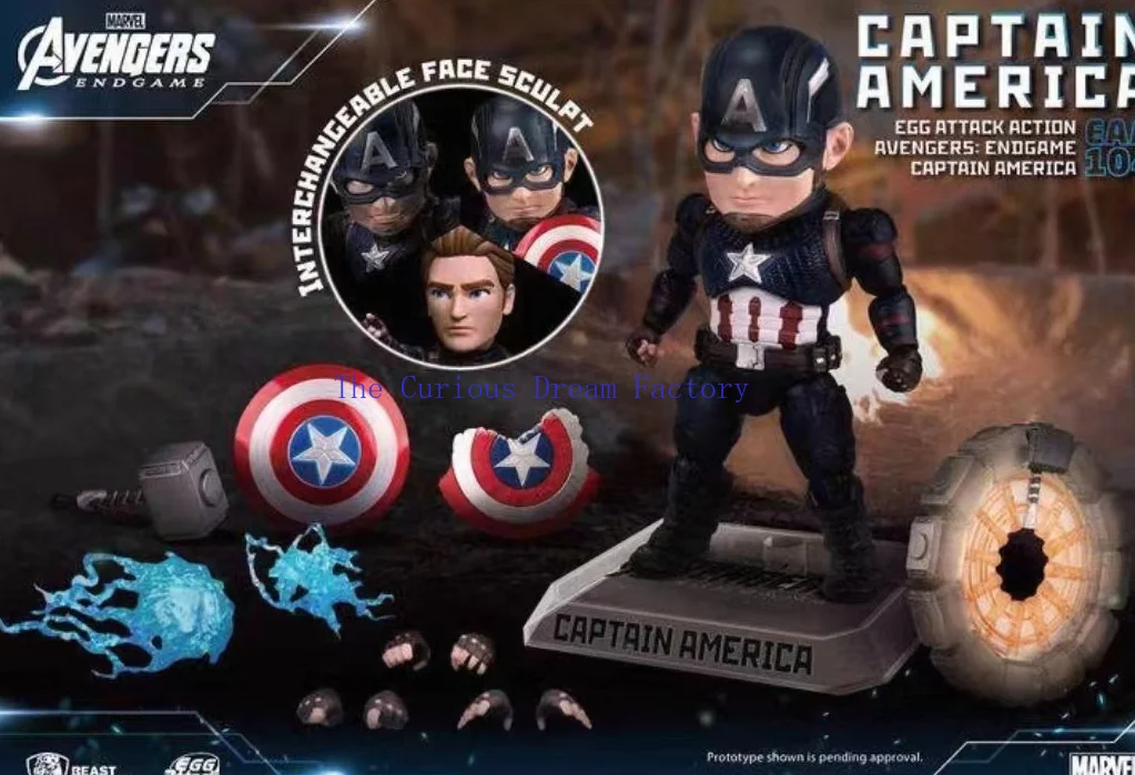 In Stock Beast Kingdom EAA-104 Captain America Q Version LED Mjolnir Action Figure Avengers Endgame Collectible Toy