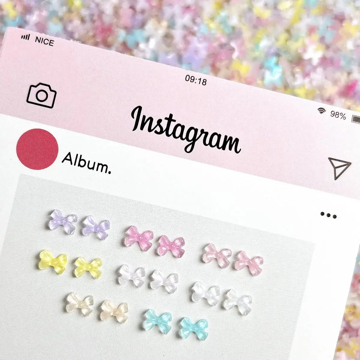 ชาร์มติดเล็บโบว์ใส น่ารัก 50 ชิ้น เรซิ่นสีเจลลี่หวานๆ โบว์เล็กๆ สำหรับตกแต่งเล็บ DIY