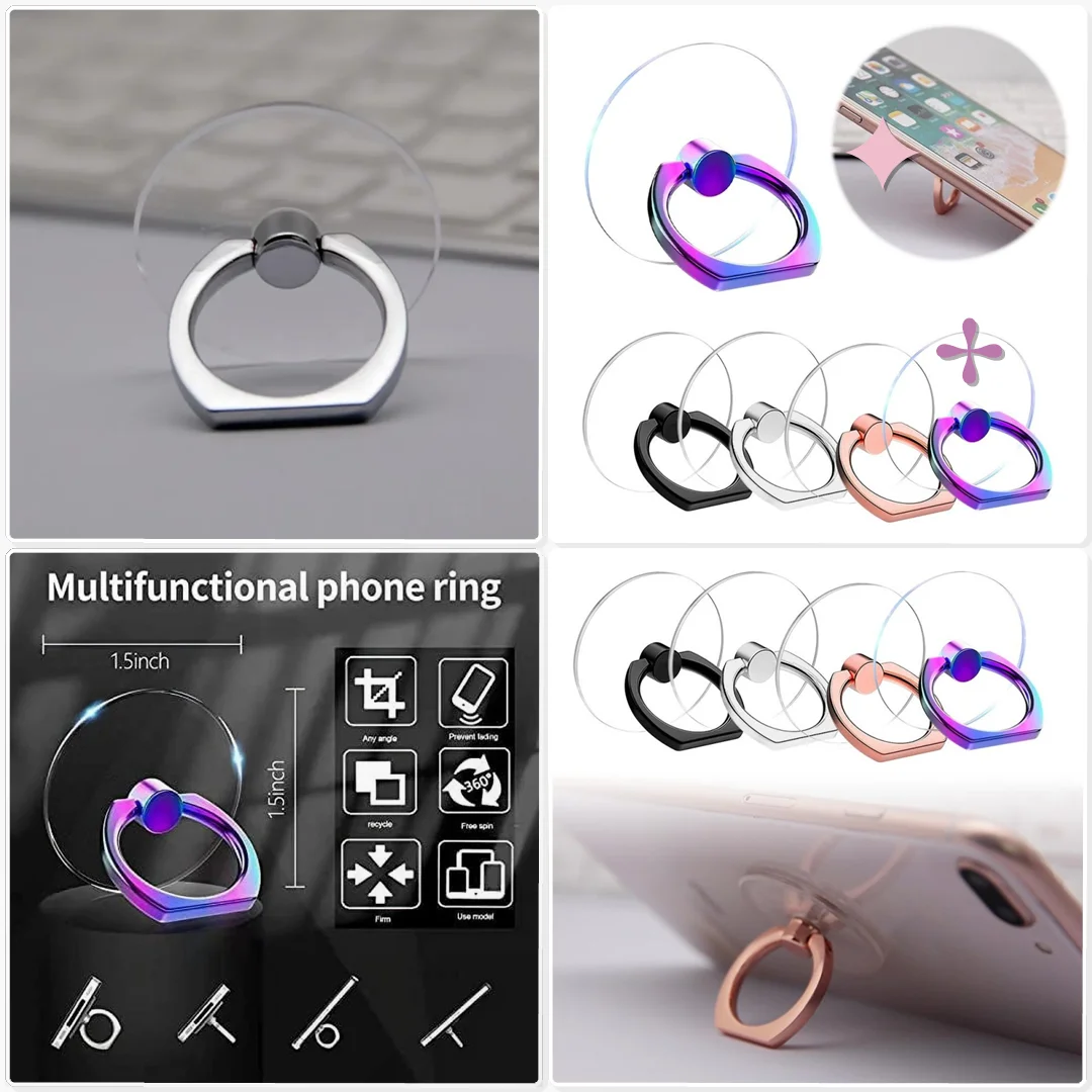 Transparent Phone Ring Holder Stand 360 Rotation Clear Finger Grip Kickstand Restaurant Table Drama Watch Show