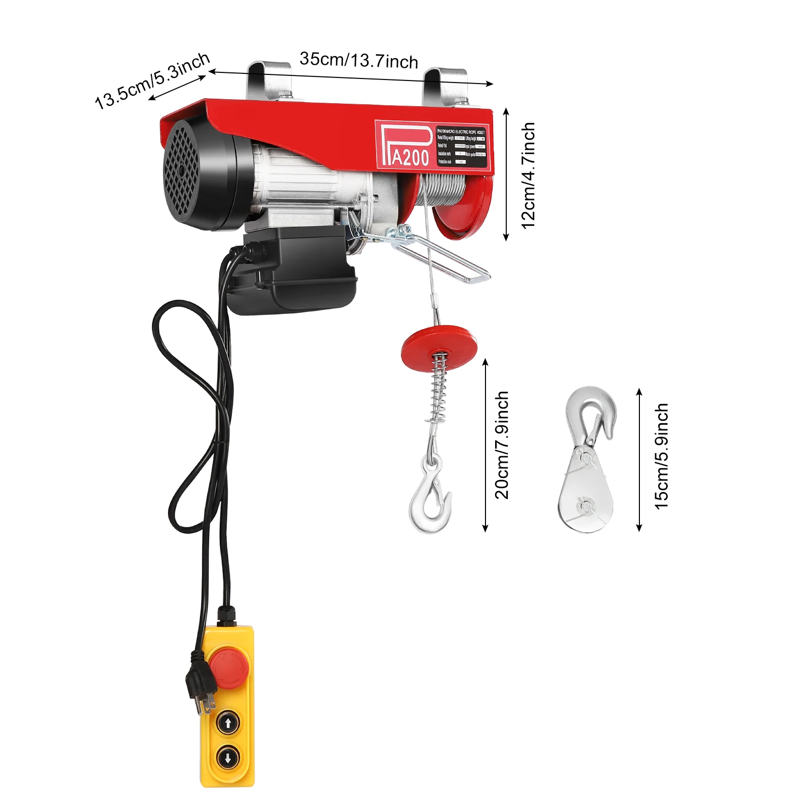Electric Winch Lift, 110V Electric Hoist with Remote Control & Single/Double Slings for Lifting in Factories, Warehouses