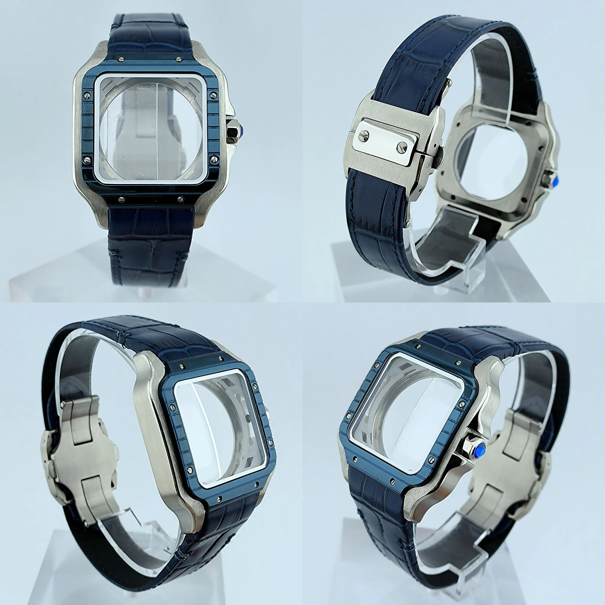 38mm NH35 Watch case Square Dial Roma Dial Watch Case Folding Buckle Square Case Leather strap fit NH35 movement