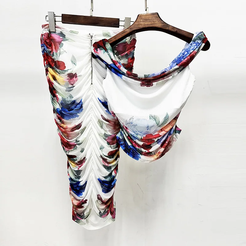 

Elegant Floral Ruched Midi Dress Sexy Off Shoulder Mesh Bodycon Gown For Wedding Guest Birthday Party Club Evening Outfits