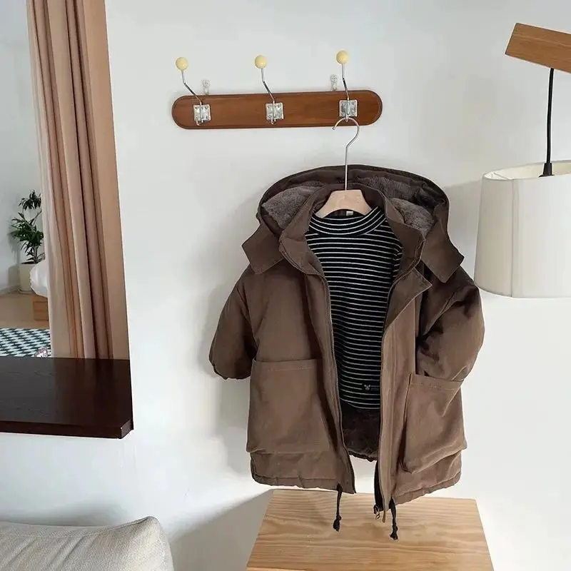 Boys Winter Padded Thickened Jackets Children Casual Cotton Down Coats Big Kids Fur Collar Parkas New Teen Hooded Clothing image 3