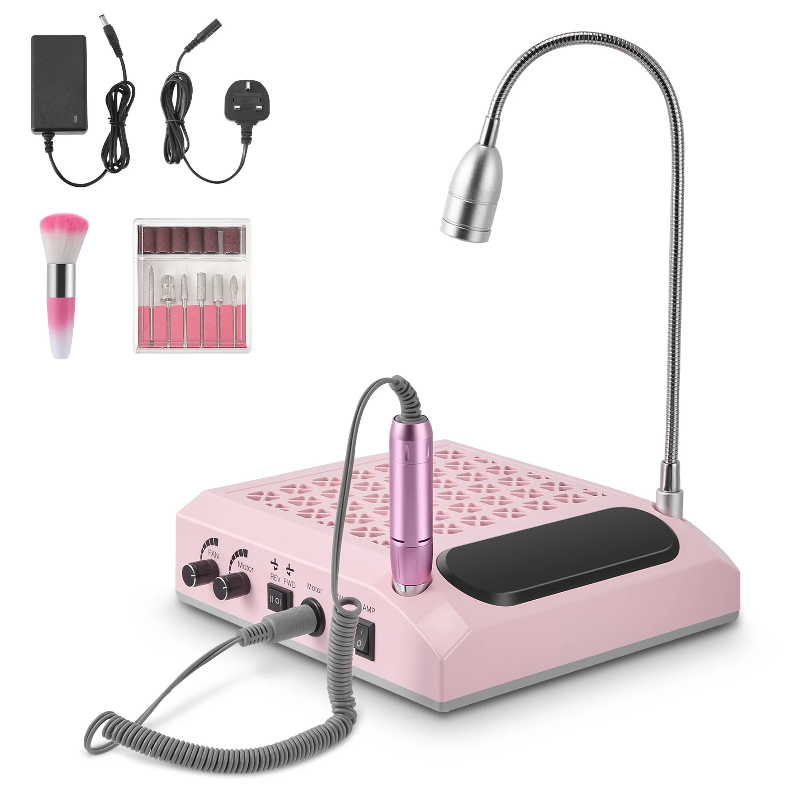 Dépoussiéreur électrique 4 en 1, 80 W, forte aspiration, 30,000 tr/min, coupe-ongles professionnel avec lampe LED 5 W