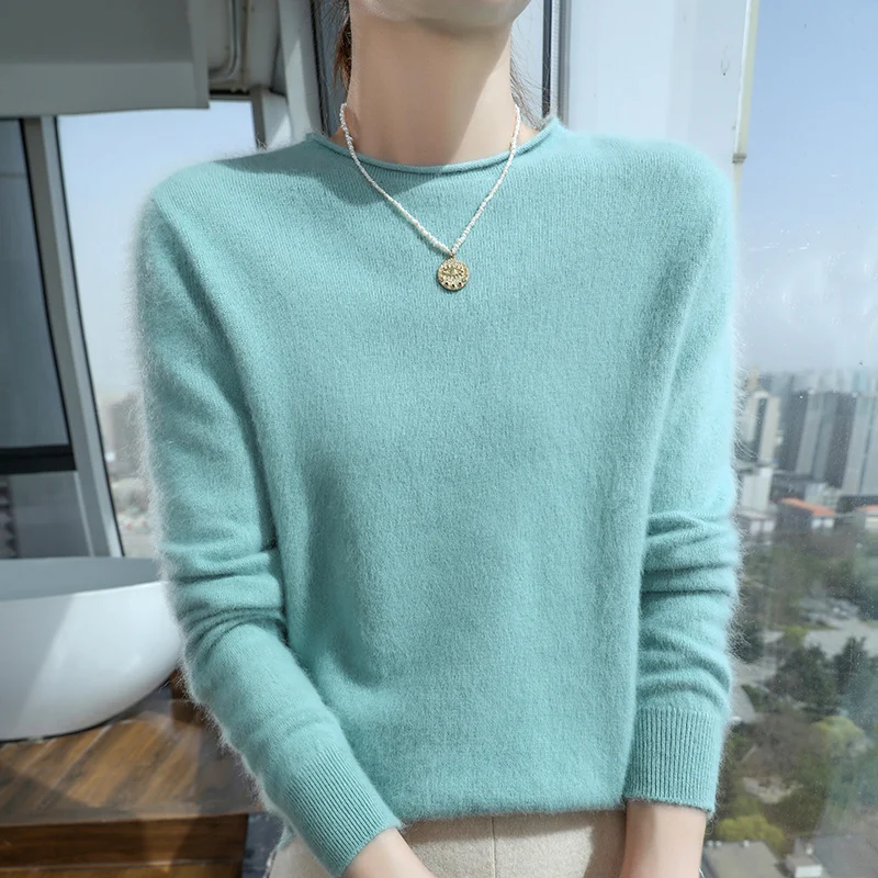 

Новый модный базовый свитер из 100% кашемира и норки, осенне-зимний вязаный пуловер, мягкий, теплый, женский, с круглым вырезом, повседневный