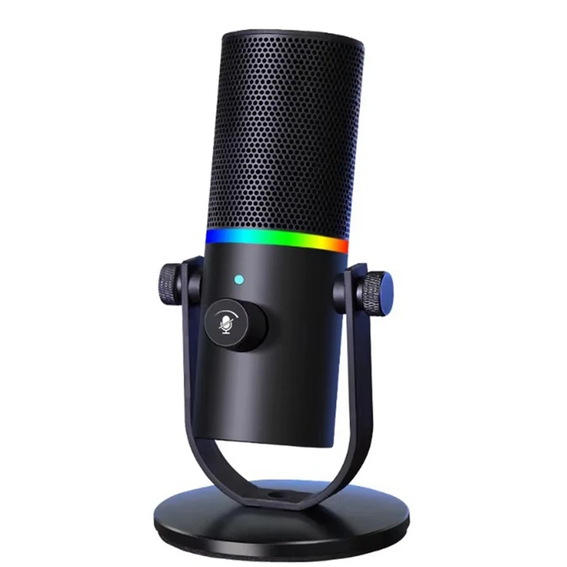 RGB Lighting Live Stage Recording Podcast Studio Microfone Vocal Noise Reduction Mic with One Key Mute Type-C Microphone-ELEC