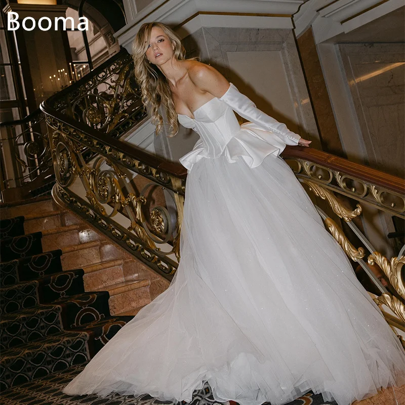 

Booma A-Line Strapless Wedding Dresses Sleeveless Pleat Satin Simple Long Elegant Brides Gown Custom Made 2025
