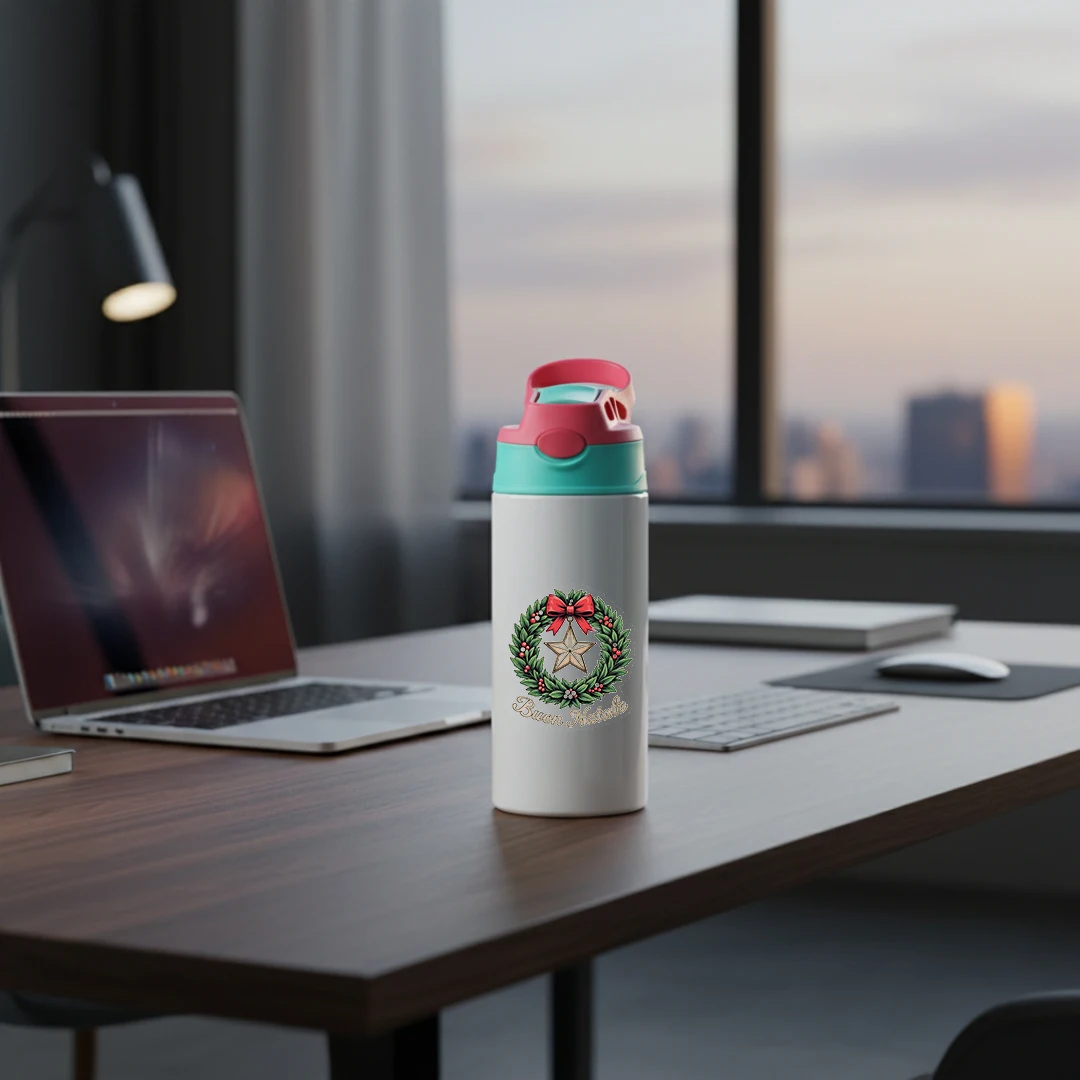 304 كوب حراري من الفولاذ المقاوم للصدأ كرتوني لعيد الميلاد تحت عنوان كوب بقشة إيطالي بون ناتالي عيد الميلاد السعيد فينوس ربطة القوس فيونكة د