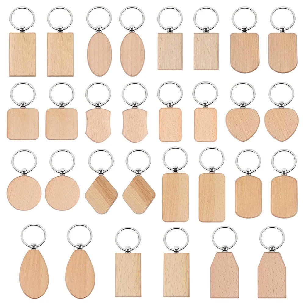 20/50/5Pcs DIY Blank Wooden Key Chain Wood Engraving Blanks Wooden Keychain Unfinished Key Tag for DIY Gift Crafts Wood