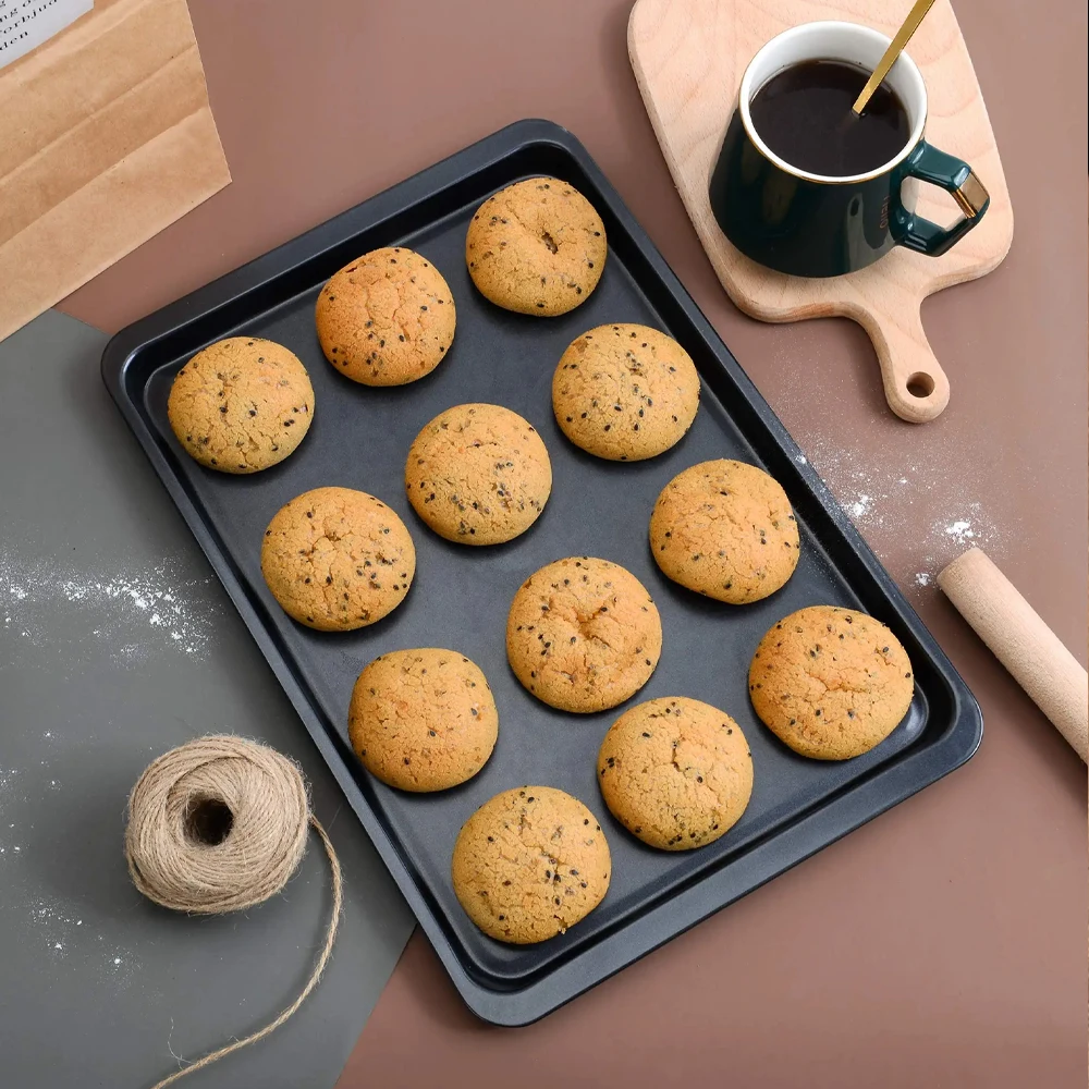 Bandeja rectangular antiadherente para hornear, bandeja para horno de hoja de acero al carbono de 33cm/24cm para galletas, pasteles, Pizza, muffins asados, pan, utensilios para hornear