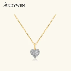 ANDYWEN New 925 Sterling Silver Heart Full Zircon Pendant Long Chain Necklace Luxury Classical Women Dainty Fine Wedding Jewelry