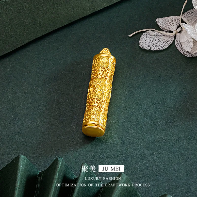 Women's Ethnic Style Telescopic Guanyin Pendant, 24K Gold, AU999 | Solid gold extendable Guanyin with ethnic motifs, 