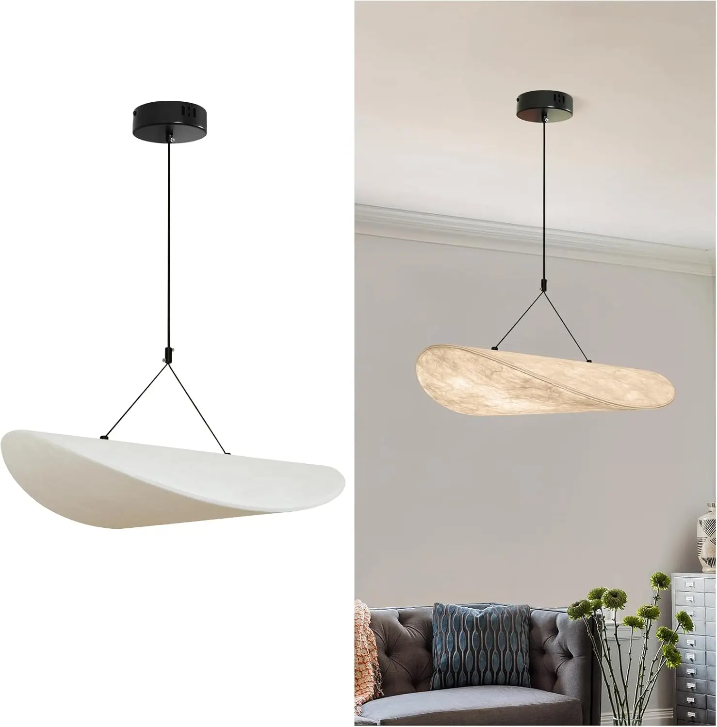 

Wabi Sabi Pendant Light 15.7 Inch Modern Silk Pendant Light for Dining Living Room Warm White Light Adjustable Cord Hanging Lamp