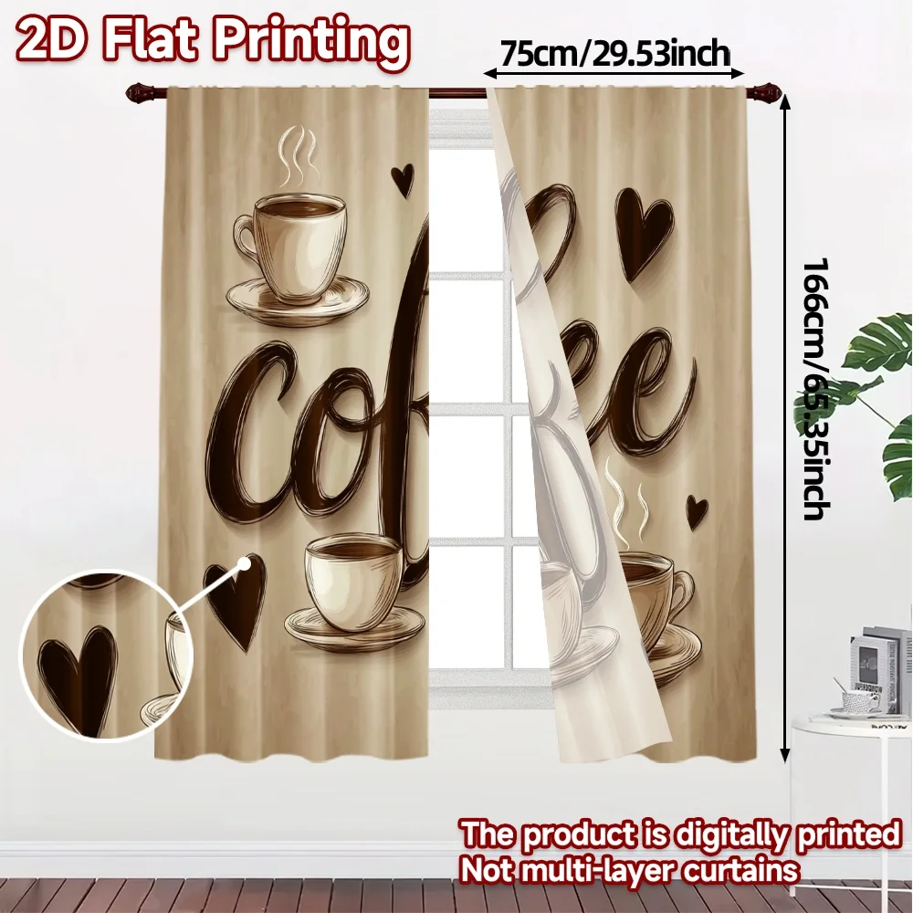 2pcs, 2D FLAT PRINTING Curtains (Without Rod) CoffeeLovers Modern Curtain Fabric Versatile Polyester Curtains Home Decor Ldeal