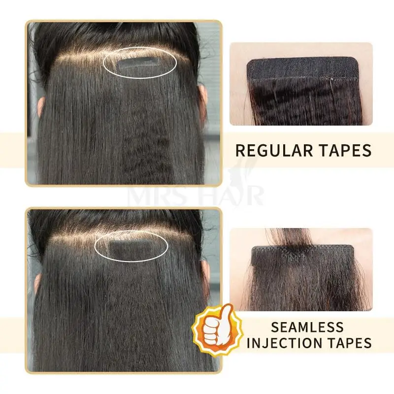 Invisible Tape In Hair Extensions Kinky Straight/Light Yaki Straight Injected Tape ins Remy Black Core Glue Seamless 20PCS