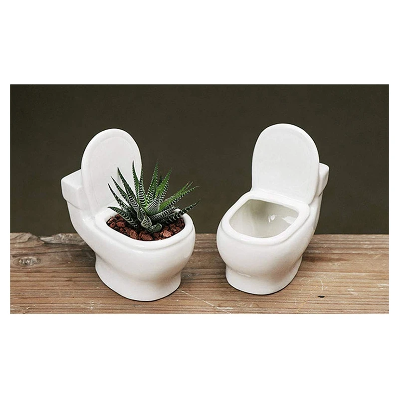 2 Piece Toilet Plant Pot/Bonsai Pot/Flower Pot/Succulent Planter White Ceramics Perfect Gifts For Women, Mom Or Birthdays