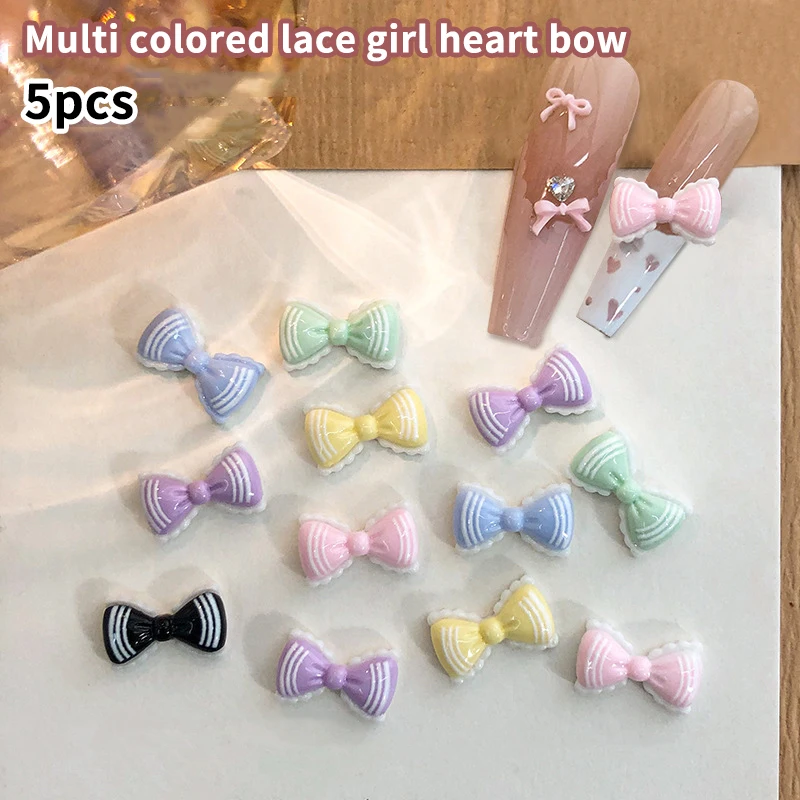 

5 шт. 3D дизайн ногтей для милых девочек, подвески с бантом, аксессуары, детали из смолы для маникюра, декор для украшения ногтей, материал
